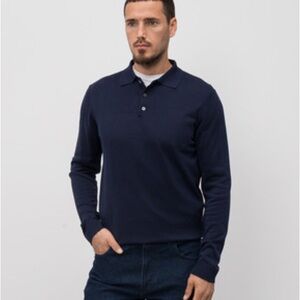 ISAIA Men’s Dark Navy Blue Long-Sleeve Slim Polo Shirt Luxurious 100% WOOL Sz M
